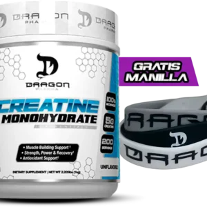 Dragon Pharma Creatina Monohidratada – 1kg 200 Servs + Paquete de manillas x 3