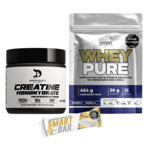 Combo Dragon Pharma Creatina 150G + Smart Nutrition Whey Pure 1 Libra + Barra de Proteína Gratis